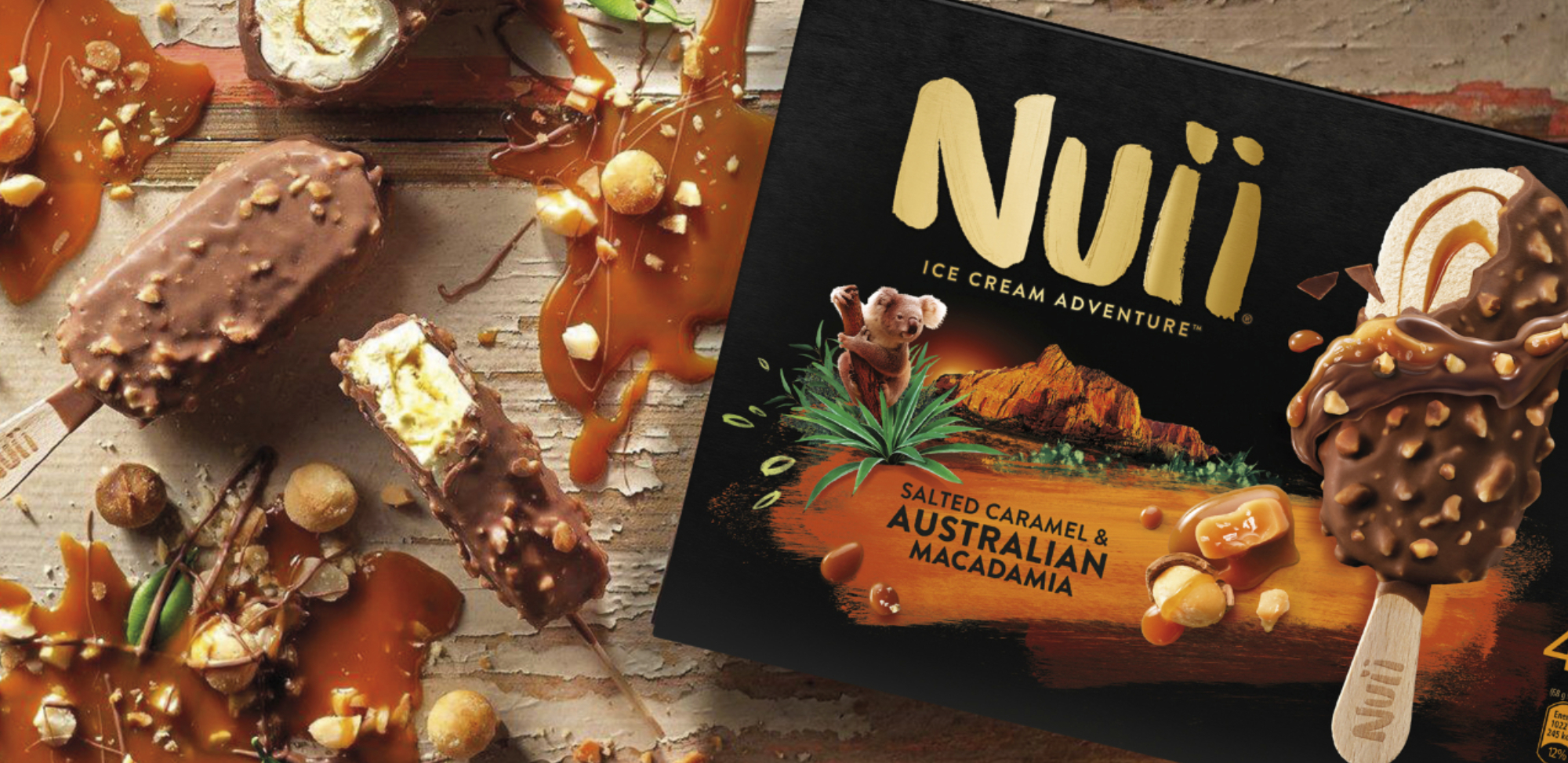 Nuii Packaging surrounded by ice cream ingredients