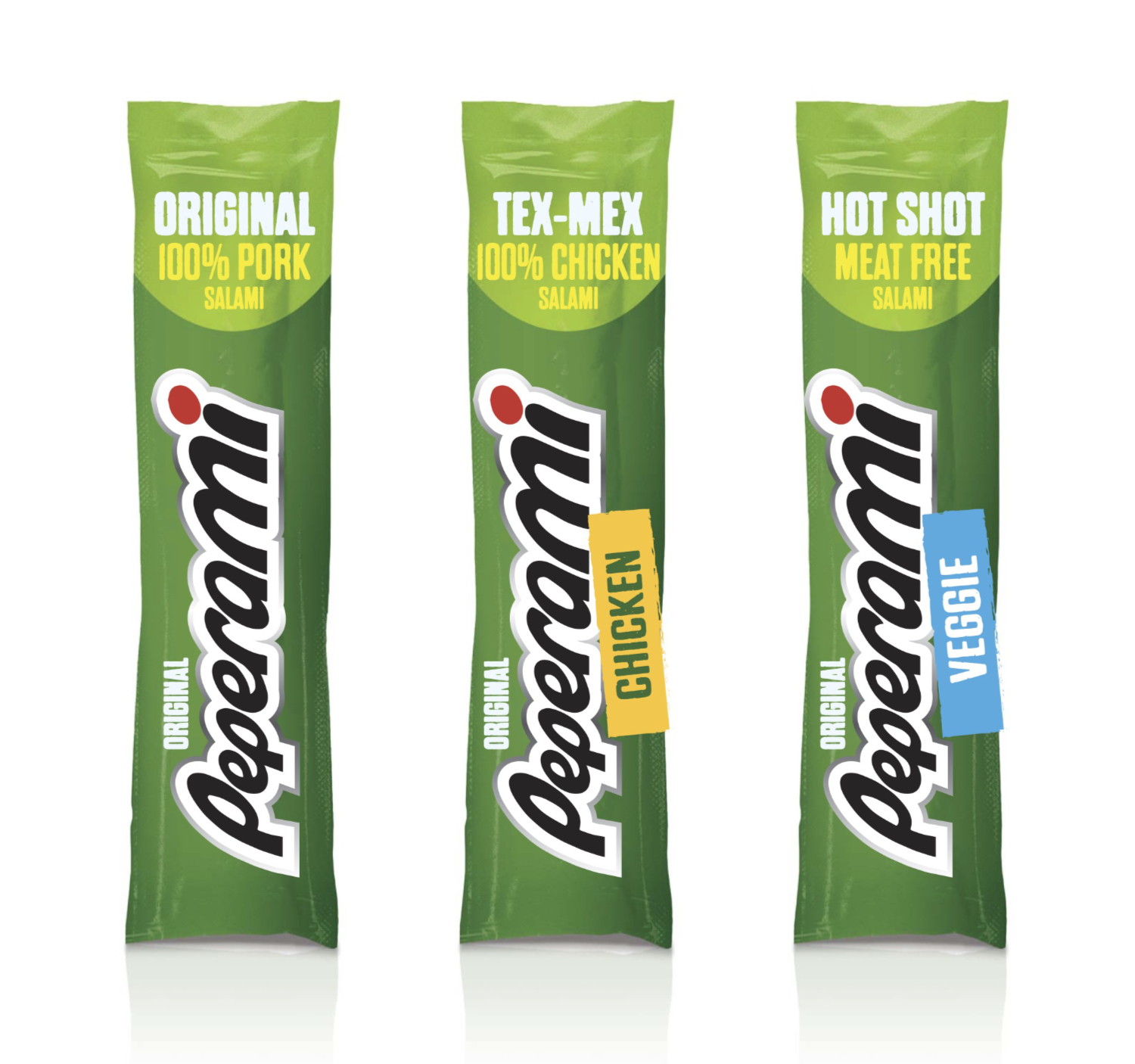 Packaging for original pork, chicken and Veggie Peperami